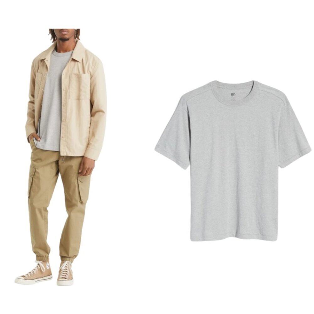 BP 100% Cotton Grey Heather Solid Cotton Crewneck T-Shirt Size Small